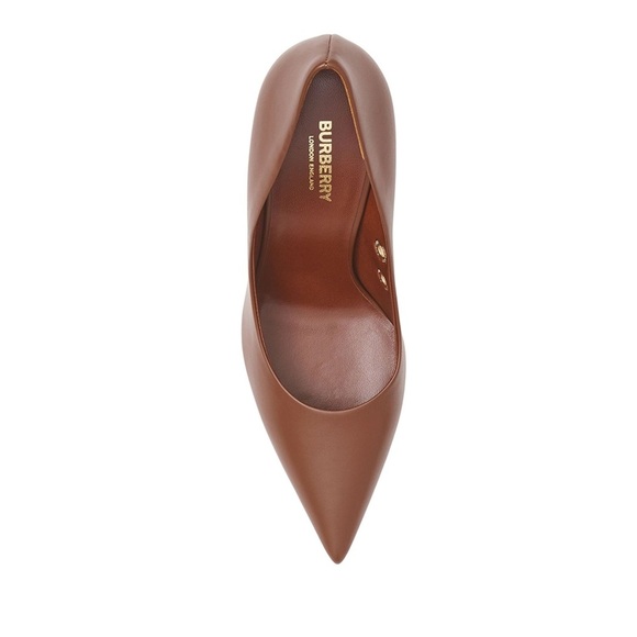 NWT Burberry Eyelet Detail Leather Point Toe Heel Pumps in Brown - Picture 4 of 16